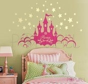 Image of Kids Vinyl Wall Sticker Decal - Princess Castle with Name - 063