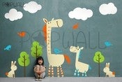 Image of Kids Vinyl Wall Decal Sticker Art - Tall Horse with Animal Grow Chart - 038