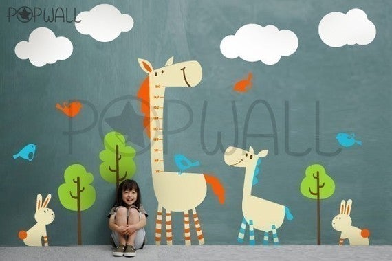 Removable Kids Vinyl Wall Decal Sticker Art - Tall Horse with Animal Grow 