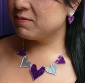 Image of Purple Mirror & Silver Mirror heart quintet necklace (sterling silver chain etc)