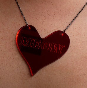 Image of Meow - red mirror heart word necklace