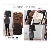 Image of Office Lady Work Trendy Black Gray Long Sleeve Dress