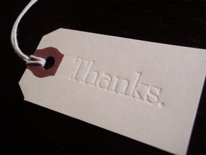 Image of thanks. // blind deboss letterpress gift tag // qty 6
