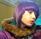 Image of faux fur hood with teal velvet lining OS