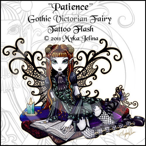 Image of Patience Gothic Victorian Fairy Tattoo Flash