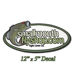 Image of Smallmouth fly shop decal 12" x 5"