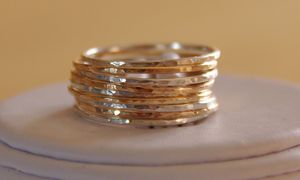 Image of SET OF 9 14K GOLD FILLED AND STERLING SILVER STACK/STACKABLE/STACKING RINGS sizes 4,5,6,7,8,9,10,11