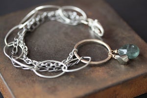Image of Chain Bracelet with Moss Aquamarine + Pyrite