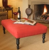 Image of Large Magazine Stool - French Linen Paprika with black legs