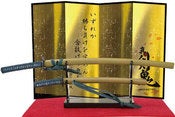 Image of samurai sword #02 green with blue handle 