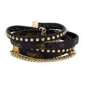 Image of Zan Leather Wrap Bracelet-Black/Iridescent