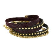 Image of Zan Leather Bracelet-Burgundy/Black