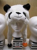 Image of Panda Hat with 1 Black & 1 Orange Pom Pom