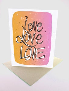 Image of love love love screenprint card