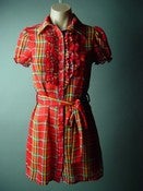 Image of Red Plaid Ruffle Bib Front Tunic