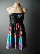 Image of Black Floral Satin Party Dress