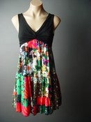 Image of Black and Floral Print Tiered Dress