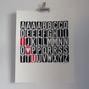 Image of I Heart U screenprint on paper - black/red