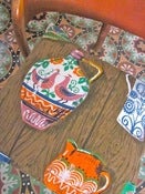 Image of Original 70s Vintage Folk Art, Jug, Plate, Bowl Fabric Cushion Cover