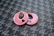 Image of Bubblegum Pink Porcelain Hoops with Black Heart Balloon