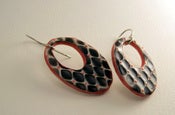 Image of Faux Leather Fishnets Porcelain Earrings in Red and Black