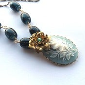 Image of Vintage style necklace floral cameo with brass flower