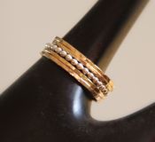 Image of Set of 5: 4 stacking rings in 14k gold filled and 1 beaded, dotted stack ring in sterling silver