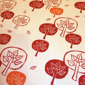 Image of Leaf Tree - RedOrange on hemp/cotton