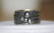 Image of SET of 7 hammered, oxidized sterling silver stacking / stackable/ stack rings with 3 pebbles - organ