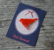 Image of Bird on a Branch Brooch - Sclarlet, Black, Cream, Walnut or Maple