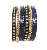Image of Zan Leather Bracelet-Electric Blue/Black