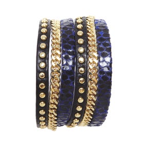 Image of Zan Leather Bracelet-Electric Blue/Black