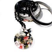 Image of Onyx, Chiyogami and Czech Glass Silk Strung Neckpiece