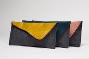 Image of Funky Asymmetrical Leather and Denim Clutch 