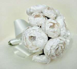 Image of All White Catala Bouquet in Silk Dupioni and Silk Taffeta