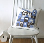 Image of NEW siesta cushion in periwinkle blue and chocolate