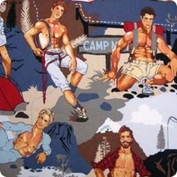 Image of FF Sexy Pin Up Guys Camper and Fisherman Cotton Fabric