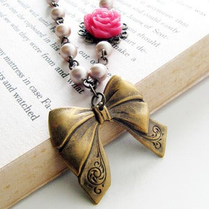 Image of vintage rosy ribbon necklace