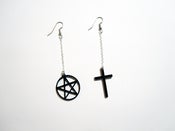 Image of PENTACLE and BLACK CROSS Earring Pair