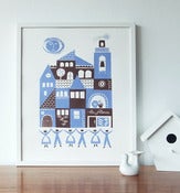 Image of NEW Sardana screenprint in periwinkle blue and chocolate