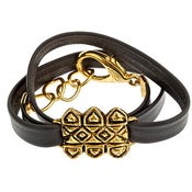 Image of Aztec Leather Wrap Bracelet - Gray