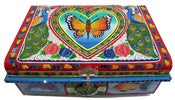 Image of Sindhi truck art tin travel trunk, handpainted, butterfly design