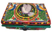Image of Sindhi Pakistani truck art travel trunk, hand painted, dove design 