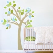 Image of Tree with Owls Fabric Decal - Removable and Reusable