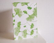 Image of Ginko leaf card - green on white or kraft card