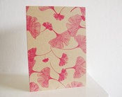 Image of Ginko leaf card - pink on kraft or white card