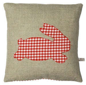 Image of Handmade cushion on natural linen and cotton – Rabbit Design