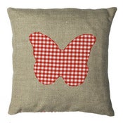 Image of Handmade cushion on natural linen and cotton – Butterfly design