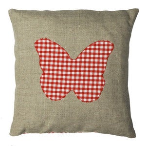 Image of Handmade cushion on natural linen and cotton – Butterfly design