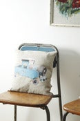 Image of Handmade cushion on natural linen and cotton – Blue Vintage Truck